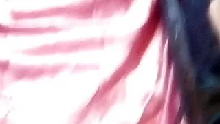 Silky jay wearing short pink satin nightie