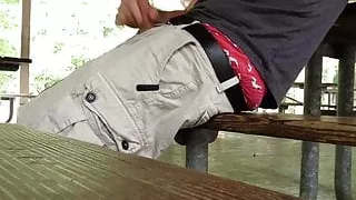 Jerking off and cumming at campground
