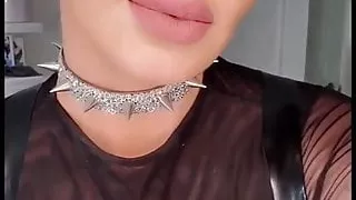 Anal queen in transparent dress, leather and high heels