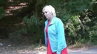 Young dude doggy-fucks 80 years old granny roadside