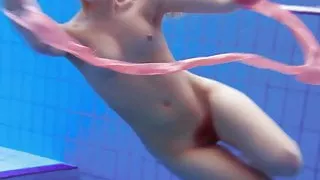 Katka Matrosova swimming naked alone in the pool
