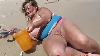 Huge saggy tits on the beach