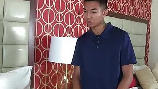 One oriental dude gobbles up the cock of the other one here