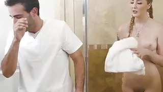 Young Redhead Destroyed In The Shower By Her Masseur