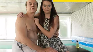 Oiling Up Grandpa's Worn Out Cock