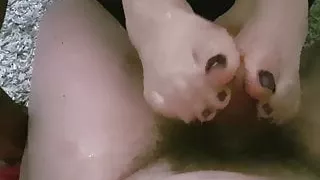 Foot job with red toes
