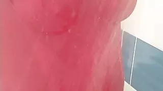 Boy on one piece swimsuit and pantyhose get shower 2