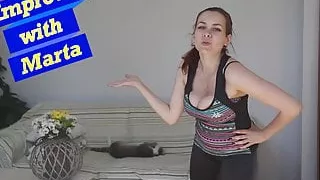 Busty Slavic instructor half jumps until areola pops out