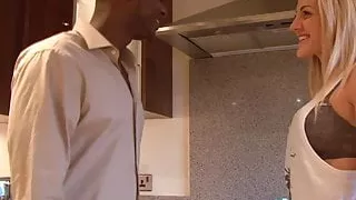 Sensational blonde takes on a big black cock