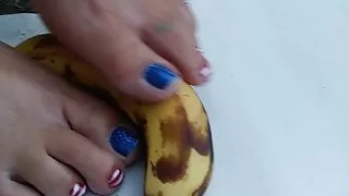 Barefoot banana stroke with feet