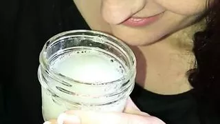 Milf slave drinks cum