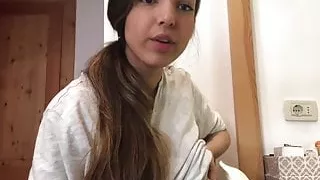 Hot young Latina Angela pumps milk from her nipple