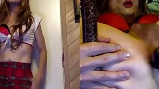Sexy Tasha Crossdresser Shemale Tanzender Dildo Splitscreen