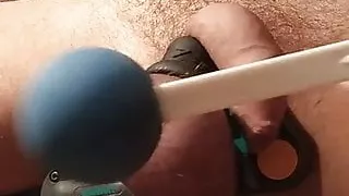 Slowly increase my balls with a bonger and lock