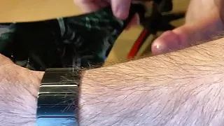 Jerking off with a floral print brazilian panties