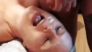 Mom lets step step son cum all over her face and in her mouth