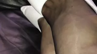 black nylon and white heels