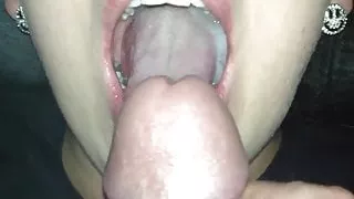 Sexy girl opens wide and takes a mouthful of spunk
