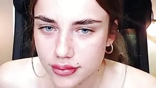 Stunning brunette babe with her new blowjob lips