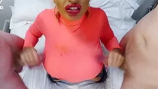 Huge Boob Pornstar Sophie Anderson Double Blowjob