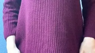 Thick girl in stockings shows off her tits and shaved pussy