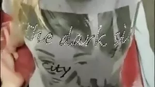 Girl pissed on wearing print clothes