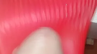 Green rubber glove wank