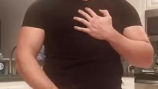 hot bearded man cums in the kitchen