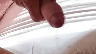 Wanking over mature wife's hairy bush