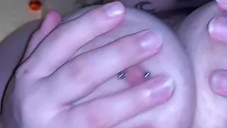 Playing with my big tits late at night