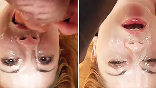 Rough sloppy upside down facefuck session with two amateurs