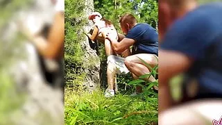 Wife Doggy Fucking and Deep Sucking in Forest - Cum Inside