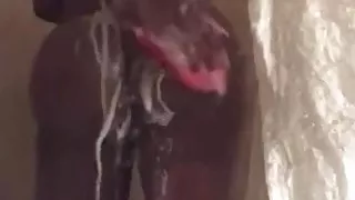 THICC Ebony Tranny Cums in Shower