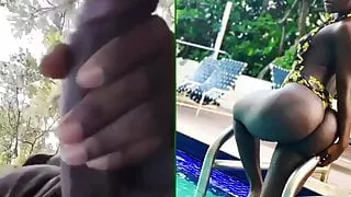 Black man jerks for his superior ebony Queen