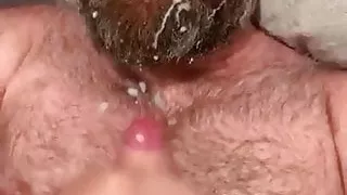 Bearded daddy bear gets cum in his beard