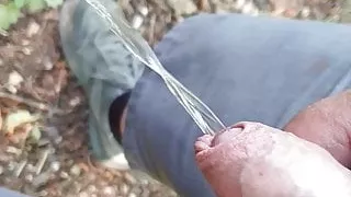 Minipenis pee in forest