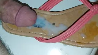 cumming hard on leather sandal