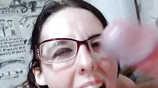 Skinny Nerd Girl Gets a Big Facial