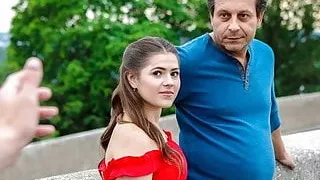 HUNT4K. Naughty chick in bright dress sucks dick