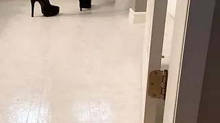 High heeled sissy plays with dildo and dirty talk