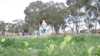 Hairy lesbian blondie gets licked and finger fucked