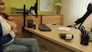 VIP4K. Unemployed young babe comes to loan agency and gets