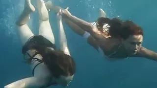 Naked girls on Tenerife having fun in the water