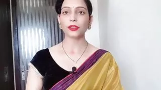 Indian Desi Bhabhi Wearing Yellow Saree In Front Of Devar