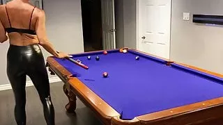 Leather legging milf playing pool tight ass!!