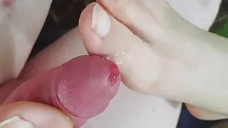 Footjob and pre cum play from my girlfriend