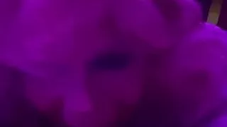 Traci works a big mushroom head with her mouth