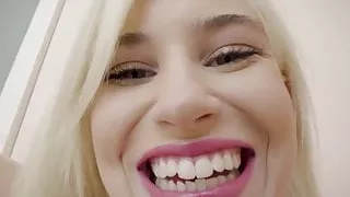 Blonde teen Kiara Cole deepthroats big dick and swallows cum