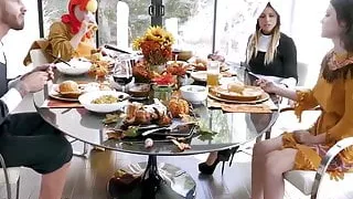 Thanksgiving cosplay hardcore foursome ends with cum facials