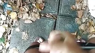 Early morning outdoors cumshot